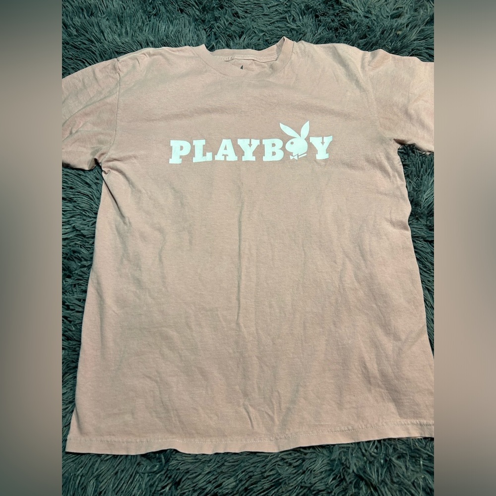 Playboy Bunny Graphic  Printed Tee‎ Shirt Pink Spelled Out Size Men Casual